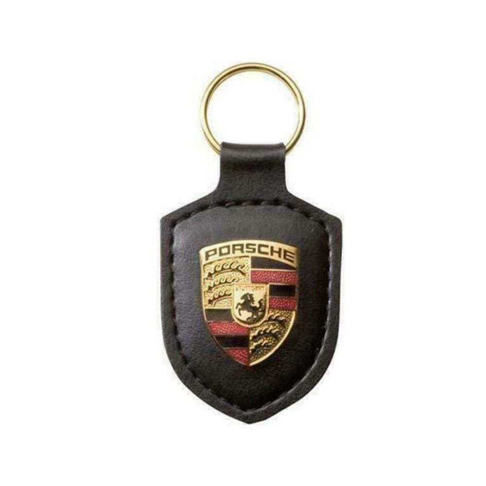 Black Porsche Leather Crest Key chain NEW